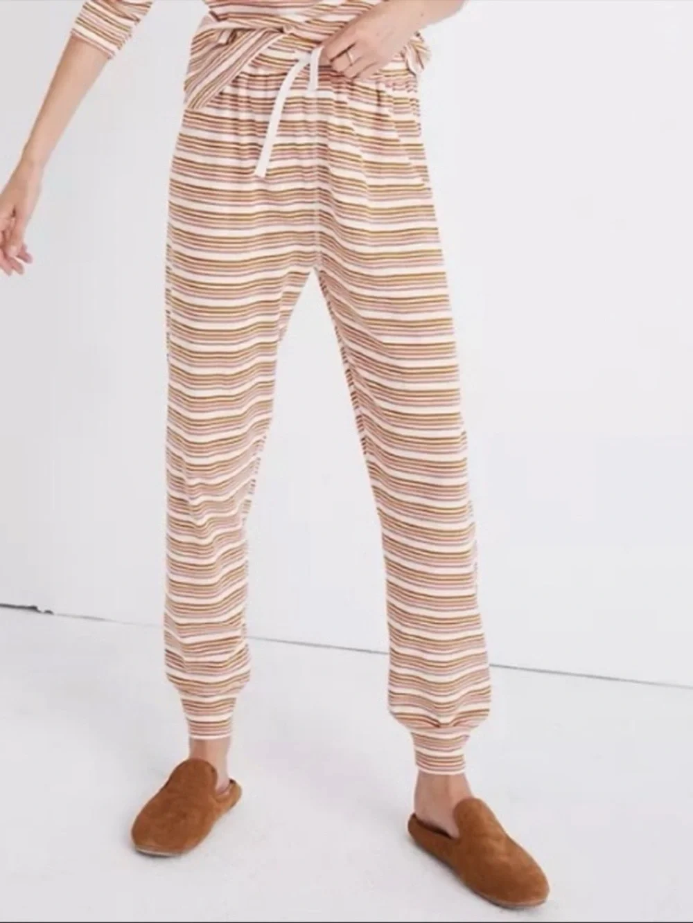 Madewell Knit Lounge Joggers Pink Striped Pajama Pants 100% Cotton